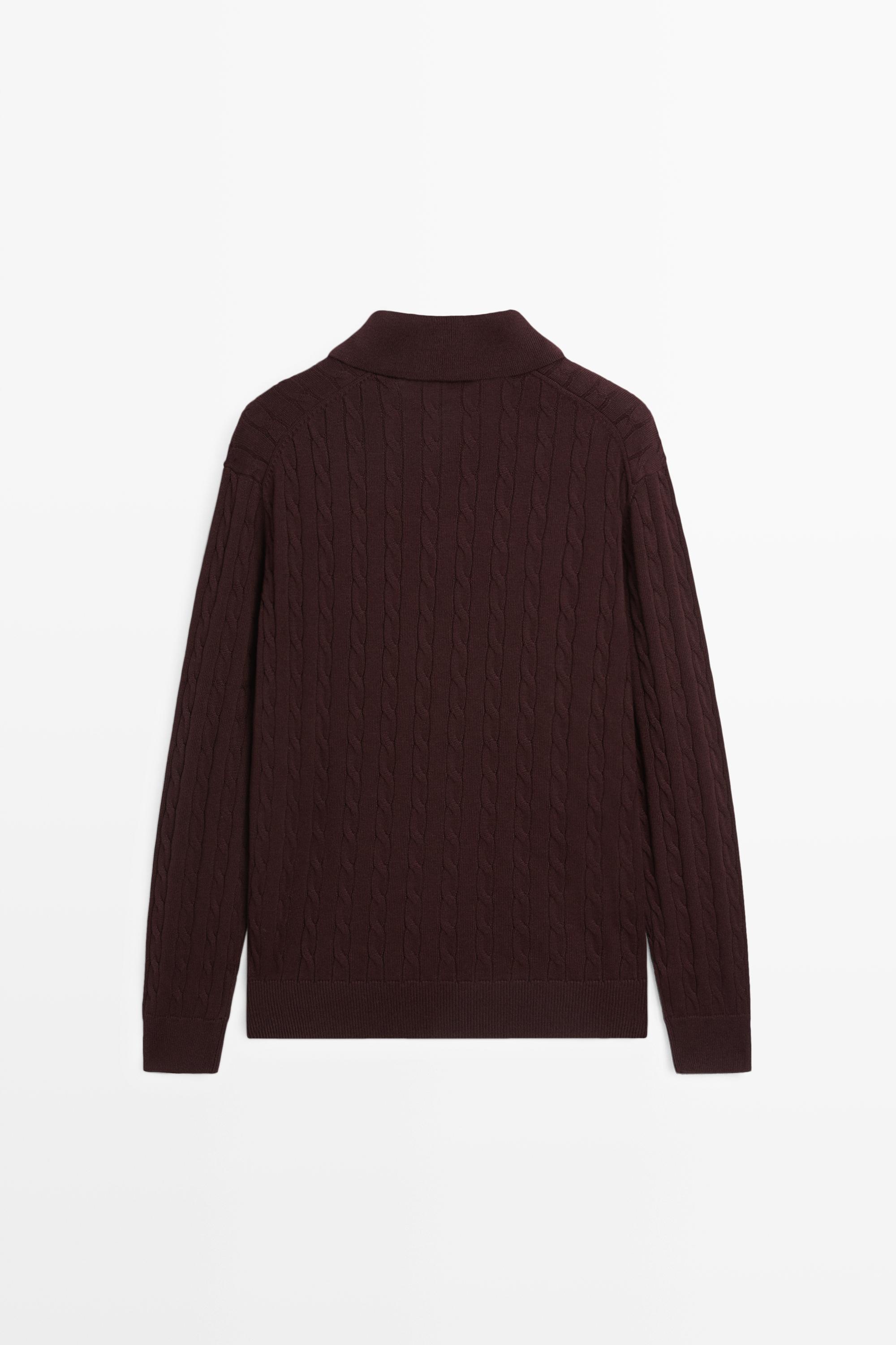 100% Cotton Cable-Knit Polo Sweater